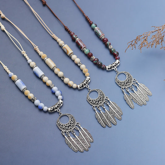 Colorful ceramic bead necklace fashion retro new Chinese personality clavicle chain luxury necklace sweater chain wholesale