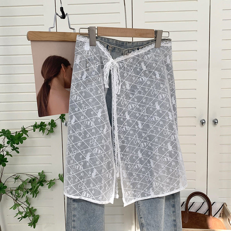 Skirt gauze Korean niche design sense layered mesh skirt, chiffon cover skirt apron embroidered lace lace fart curtain