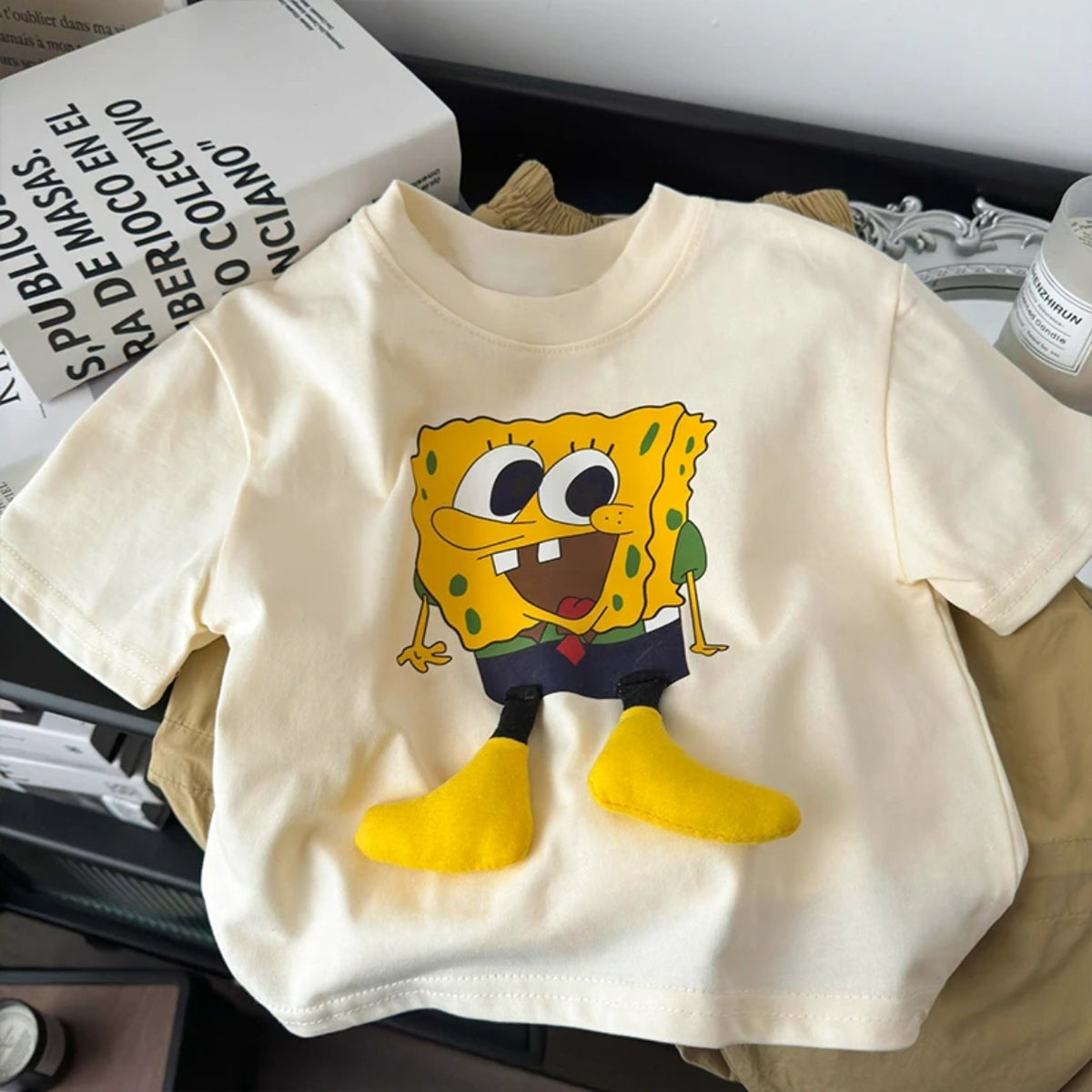 Summer boys and girls short sleeve small and medium-sized children three-dimensional doll t-shirt cute SpongeBob SquarePants print cartoon top tide