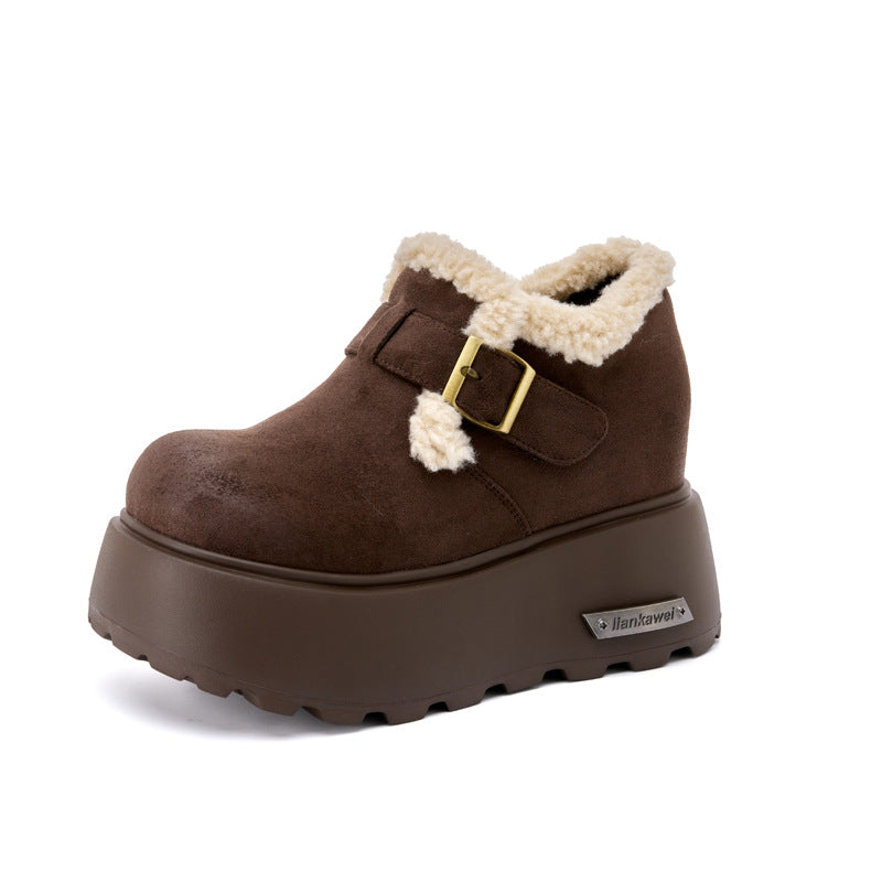 Thick-soled Birkenstock women's 2025 new winter versatile inner heightened loafers with fleece thickened warm and lightweight cotton shoes