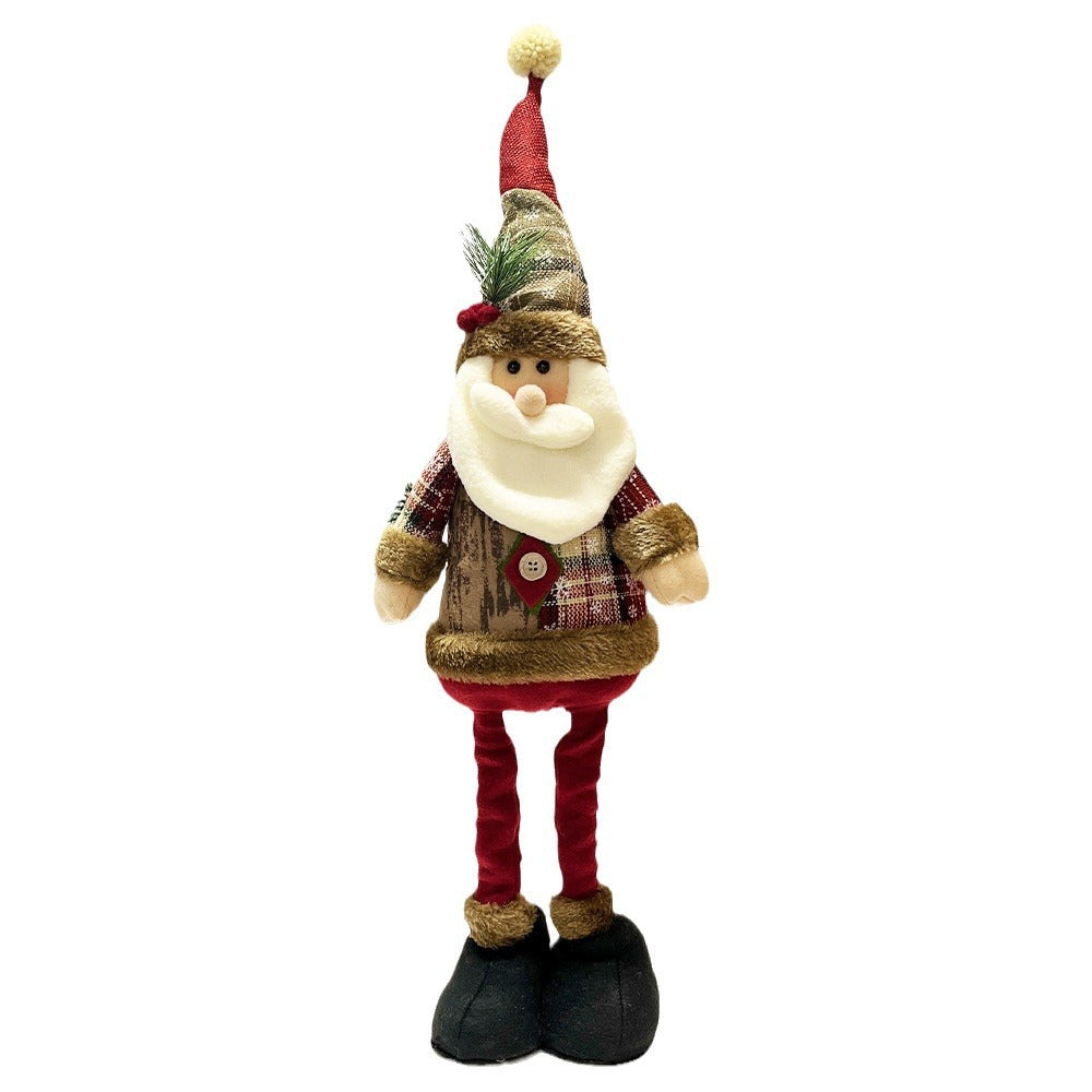 Cross-border new Christmas retro snowflake plaid cloth telescopic doll hotel shopping mall Christmas decoration ornaments