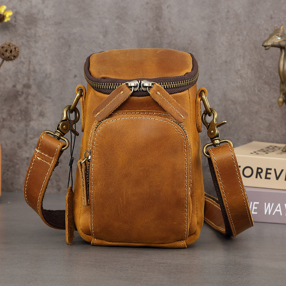 Vintage leather crossbody bag, mini men's backpack, top layer cowhide mobile phone bag, belt waist bag, casual small bag
