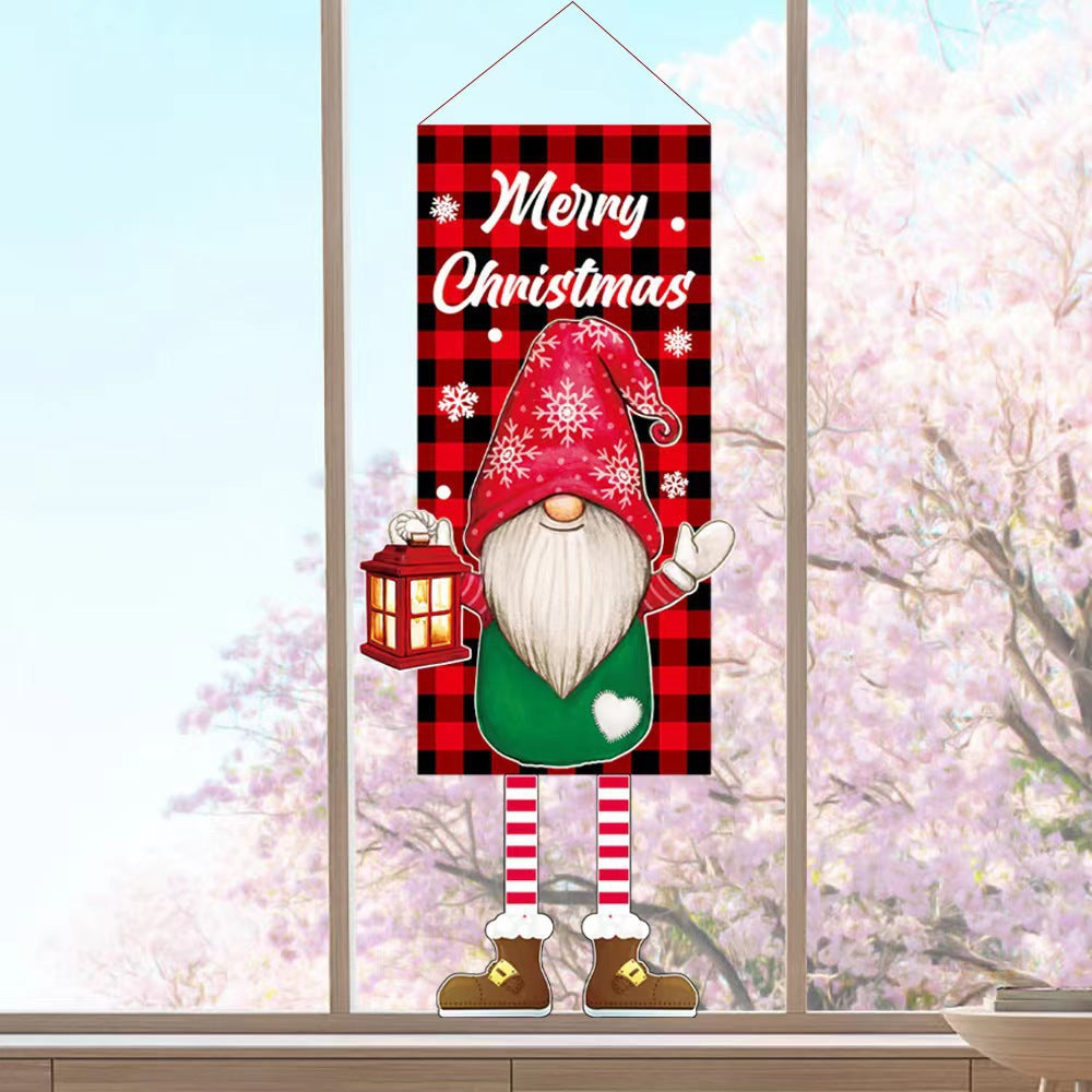 Cross-border classic plaid Christmas flag decoration couplet lantern elf family restaurant KTV shopping mall holiday decoration