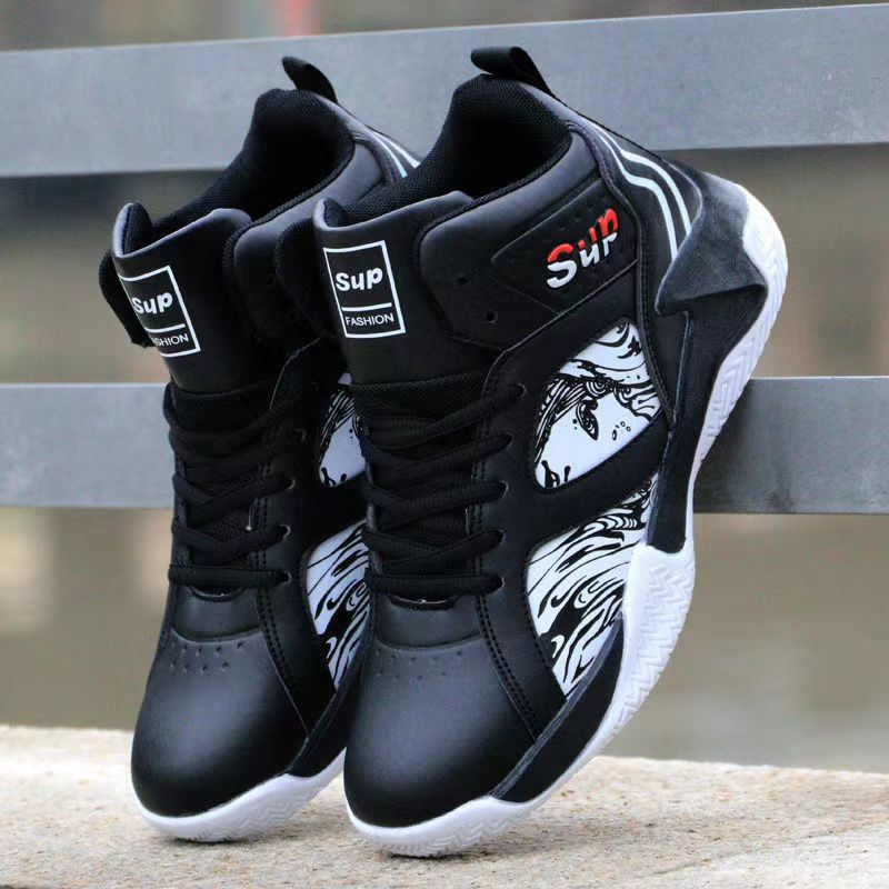 Foreign trade factory wholesale autumn and winter PU leather men's shoes basketball shoes sneakers lace-up korean fashion cross-border men's shoes