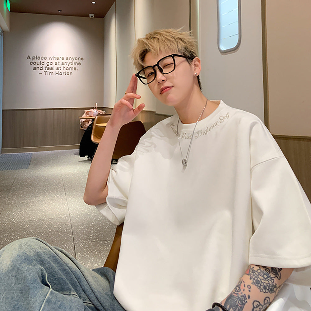 Maillard Suede Short Sleeve T-Shirt Men's Summer 2024 New Trendy Brand Embroidered Handsome Underwear Half-Sleeved Base Shirt