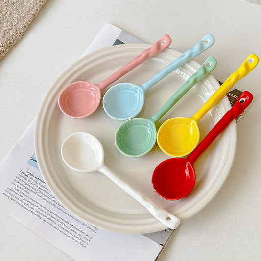 Cute fairy dessert spoon home long-handled high-value soup soup spoon Japanese ceramic dry rice round-headed spoon