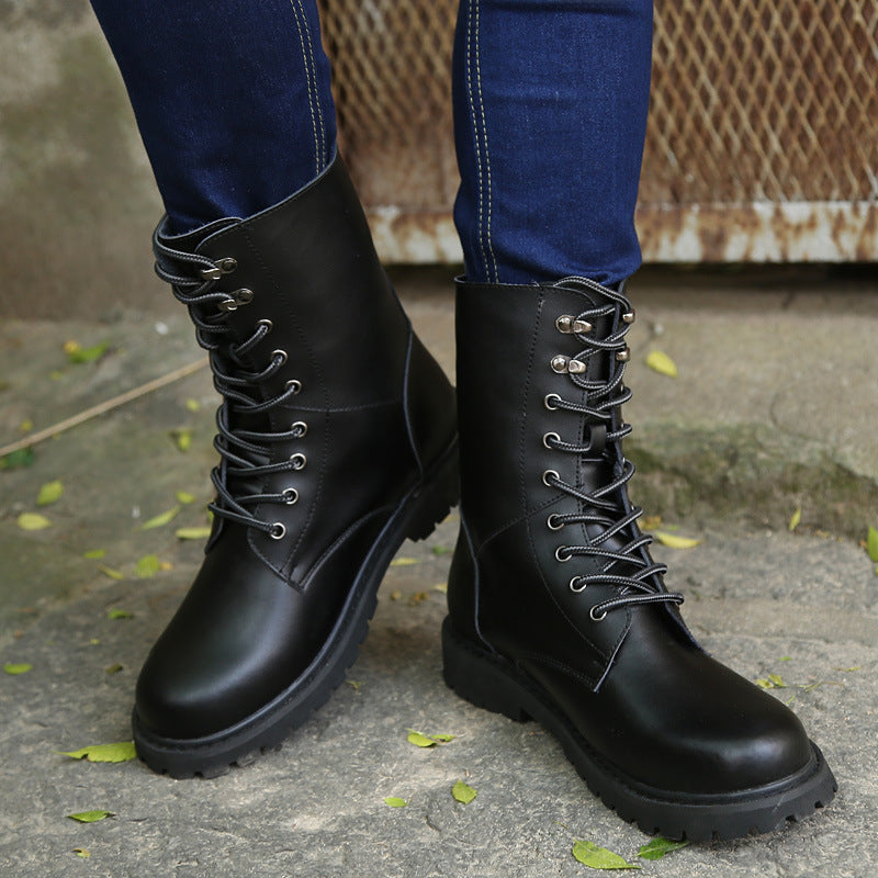 Men's Leather Boots Lightweight 48 Plus Size Cowhide High Top Non-Slip Cargo Boots Wearable Fleece Warm Martin Boots Vintage