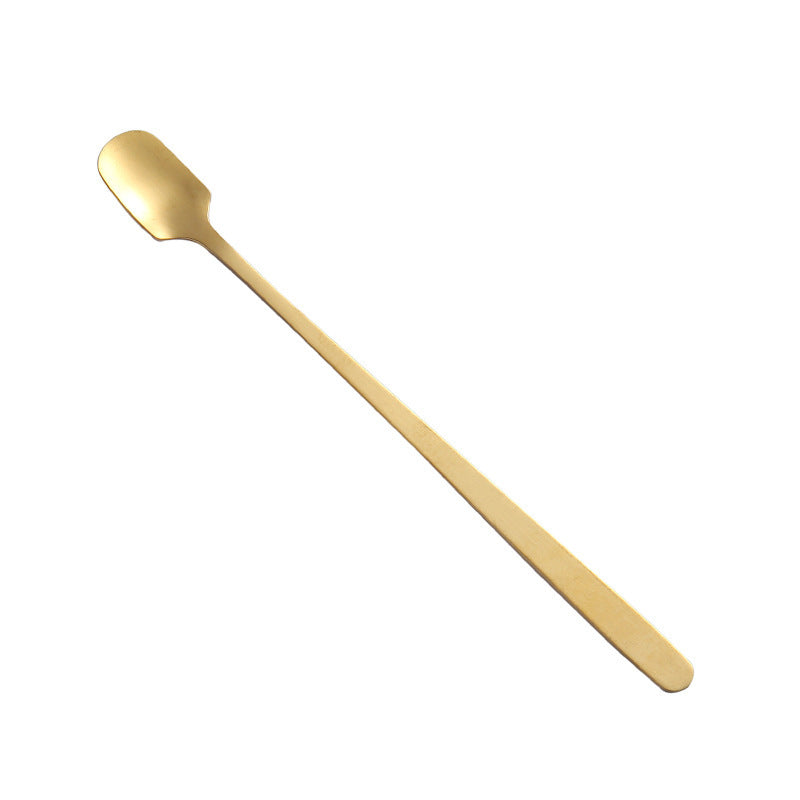 Stainless Steel Square Head Spoon Creative Long Handle Bar Iced Gold Coffee Mixing Spoon Small Round Spoon Mug Spoon