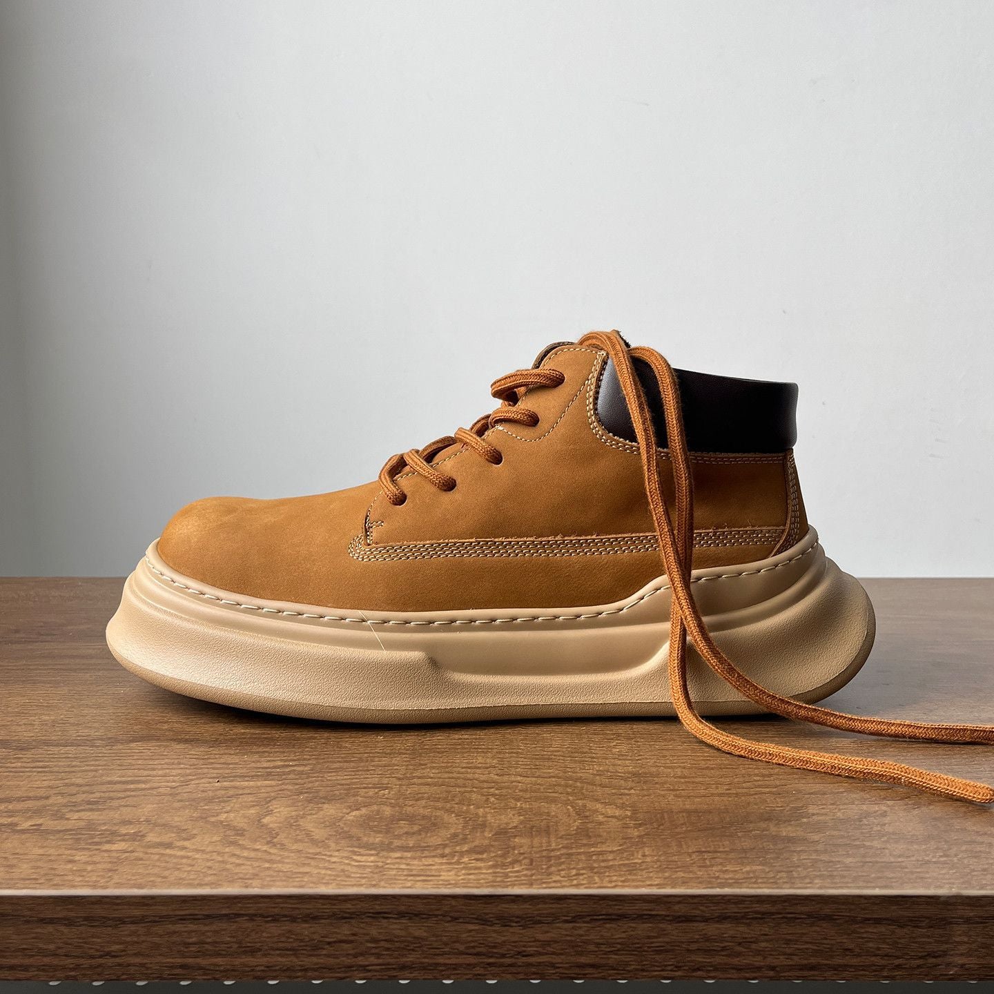 Board shoes men's design niche high-top men's shoes small soft leather fashion casual shoes thick-soled lightweight Japanese Martin boots