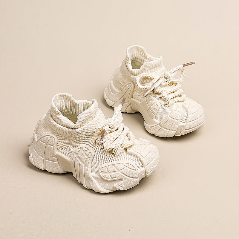 Children's sports shoes, spring and autumn boys' casual shoes, net shoes, fly knitted girls' socks, baby white shoes, 1-7 years old