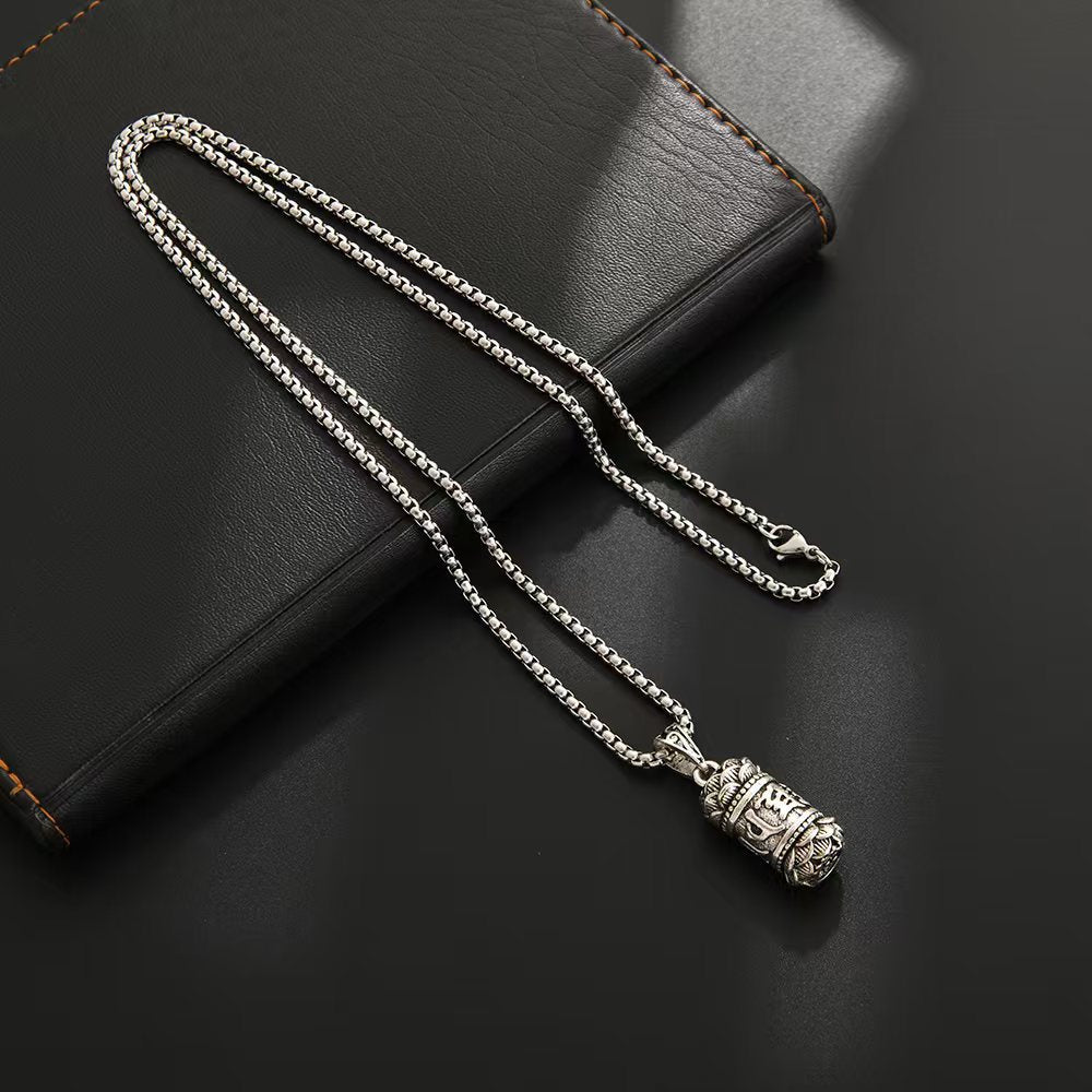 Auspicious transshipment six-character mantra pendant men's necklace light luxury temperament versatile retro niche fashion necklace