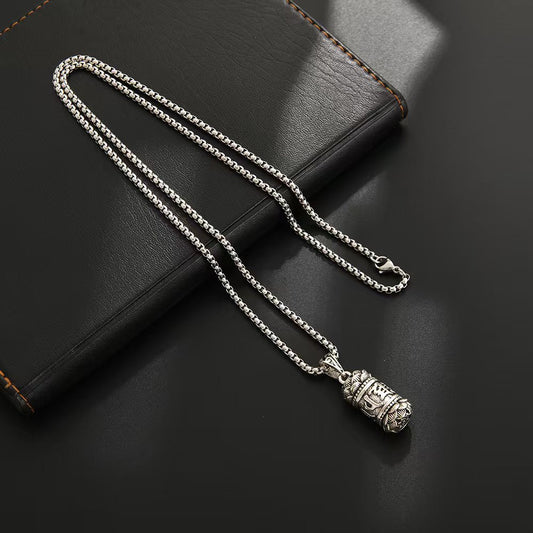 Auspicious transshipment six-character mantra pendant men's necklace light luxury temperament versatile retro niche fashion necklace