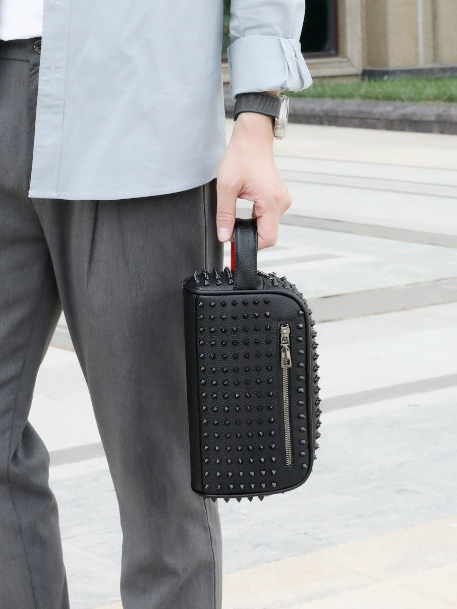 Fashion locomotive style rivet clutch bag men's high-end grab bag out toiletry bag men's bag Halloween gift