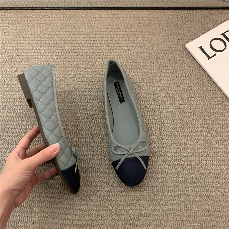 Flat French Small Fragrance Single Shoes Women's Shoes Spring 2025 Pink Ballerina Bow Granny Shoes Scoop Shoes