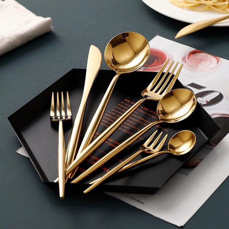 Stainless steel western cutlery Portuguese 304 steak knife fork spoon chopsticks dessert spoon fruit fork rose mirror gloss