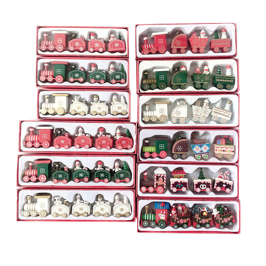 Cross-border special Christmas decorations, wooden four-section train children's holiday gift window table ornaments
