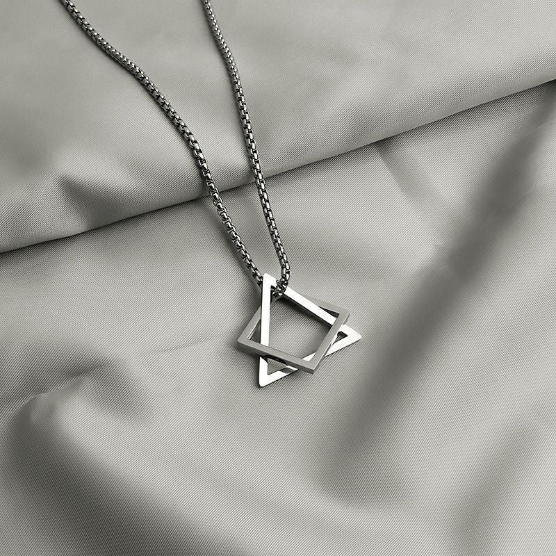 Titanium steel geometric necklace men's triangle square trend women's handsome simple and versatile sweater chain sweater chain