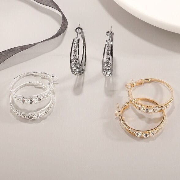Cross-border explosive products European and American diamond inlaid women's earrings Large circle earrings earrings ear jewelry manufacturers wholesale