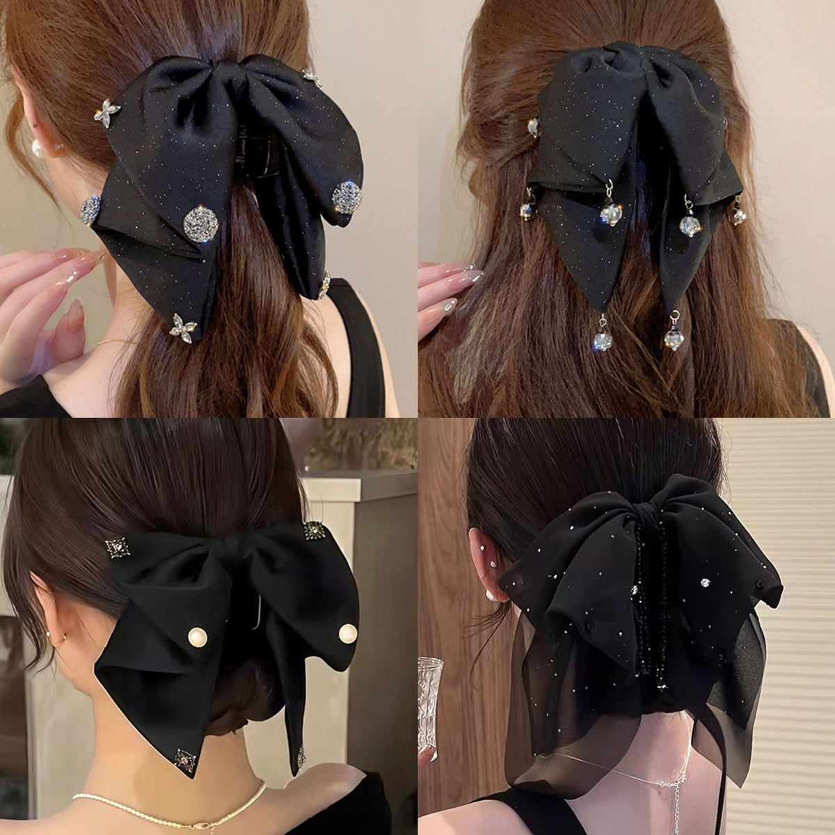Vintage satin bow grab clip women's high-end temperament elegant low ponytail clip back of the head clip headwear hairpin