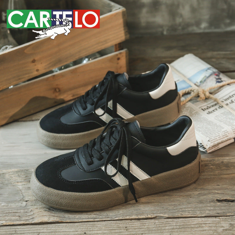 Unisex genuine leather German training shoes 2024 new hot couple retro German training small white shoes men's new canvas shoes