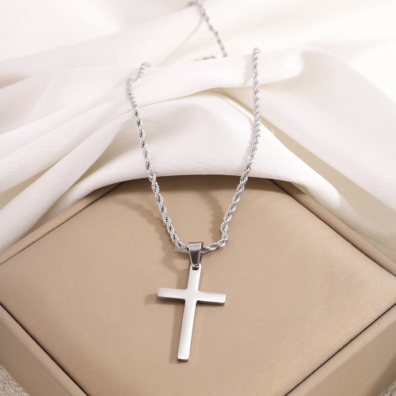 Titanium steel necklace gold twist chain cross necklace does not fade fashion versatile boys pendant necklace wholesale