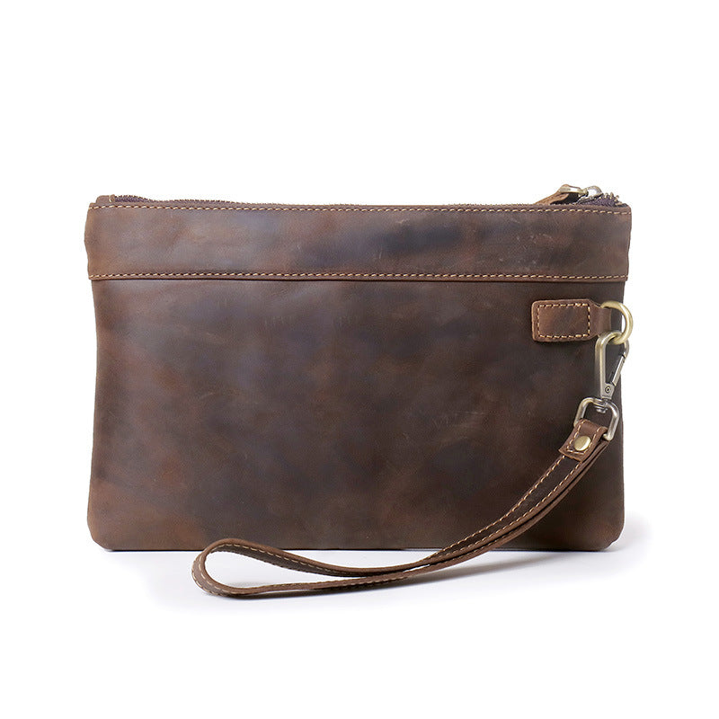 Men's clutch bag vintage Crazy Horse leather hand grip bag top layer cowhide large capacity wallet handbag cross-border source