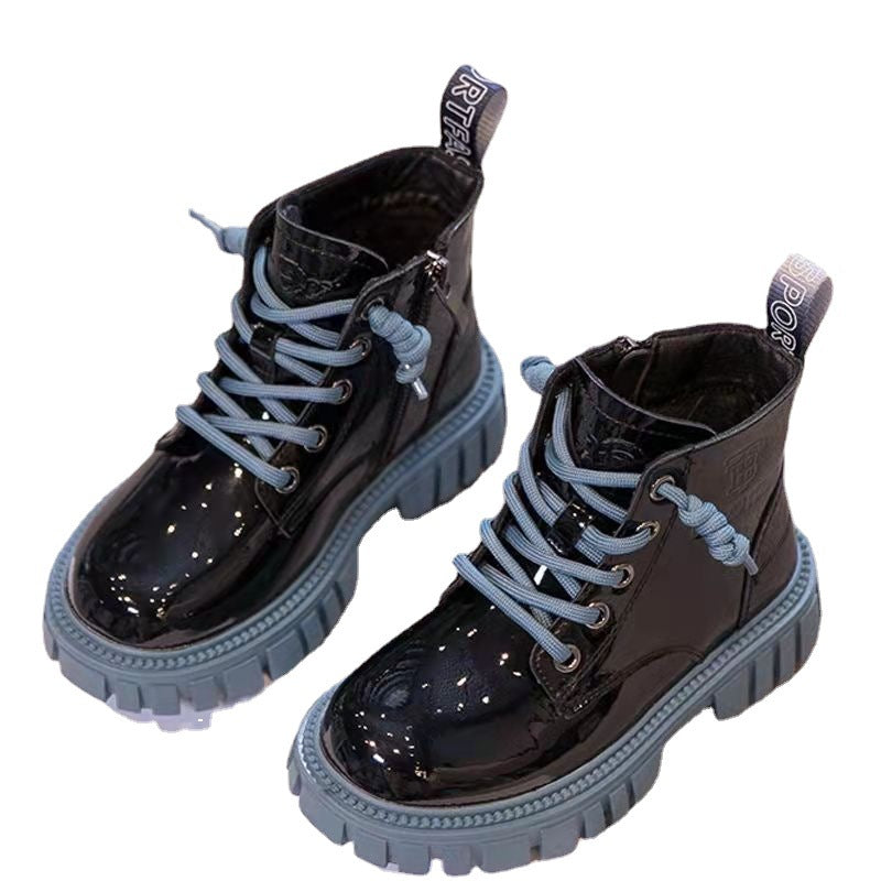 Girls' Martin boots shiny autumn and winter plush leather boots medium and big boy baby boots zipper princess boots women's sequin design