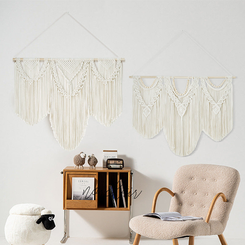 Spliced three-section stick decoration tapestry Hand woven tapestry cotton rope woven tassel door curtain interior and exterior decoration