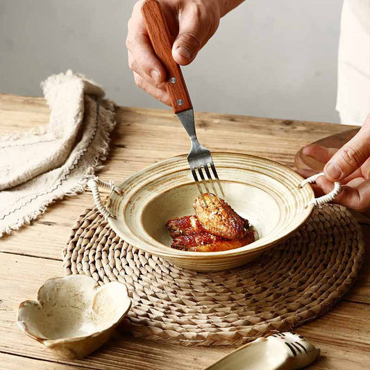 Hemp rope amphora stoneware bowl vintage distressed straw hat bowl pasta bowl household noodle bowl soup bowl