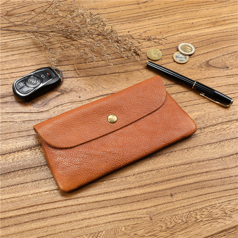 Men's long first layer cowhide wallet, ultra-thin leather wallet, large-capacity schoolgirl wallet, simple mobile phone bag tide