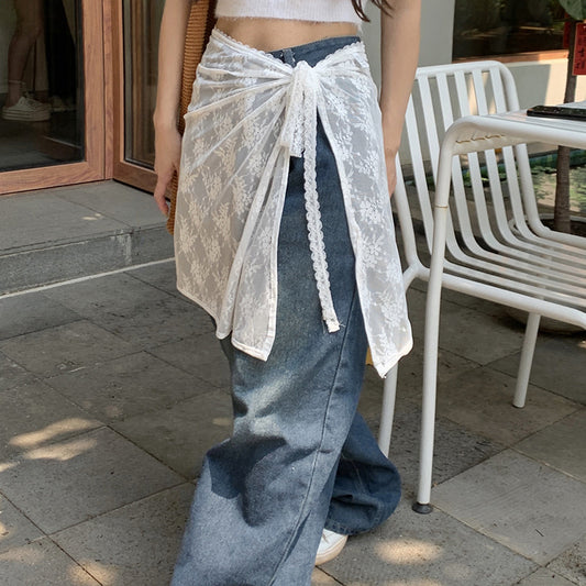 Skirt gauze Korean niche design sense layered mesh skirt, chiffon cover skirt apron embroidered lace lace fart curtain