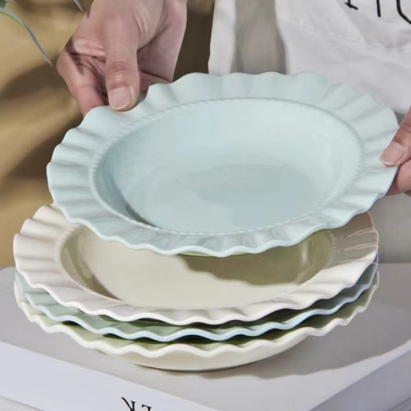 French straw hat plate, creamy deep dish, pasta plate, salad plate, high-end lace Western dish, vegetable plate, tableware