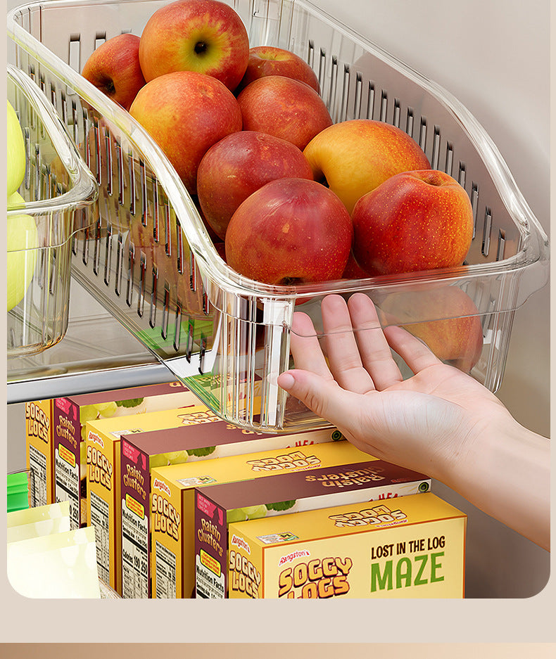 Refrigerator storage box, new drainable multi-functional home kitchen vegetable and fruit fresh organizer artifact