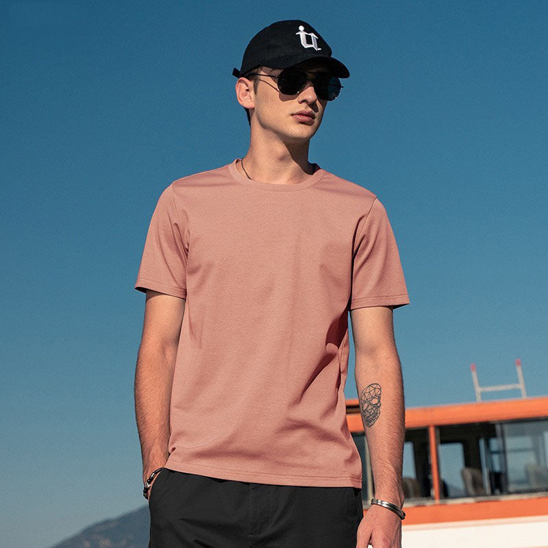 Cool ice silk cotton men's short-sleeved T-shirt summer white half-sleeved men's solid color mercerized t-shirt bottoming shirt
