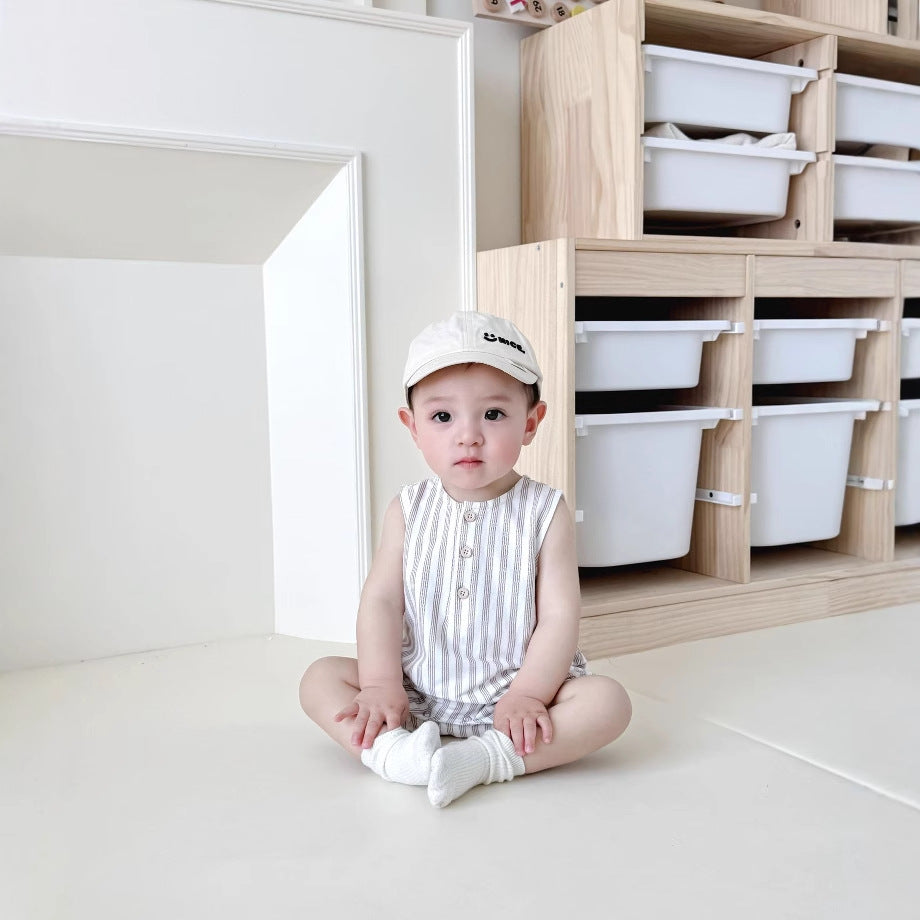ins infant baby crawling clothes summer new newborn boys and girls sleeveless striped crawling clothes excellent cross-border Ha clothes