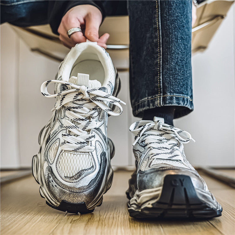 Hong Kong style dad shoes men's autumn fashion brand sense youth mesh casual versatile thick-soled height-increasing sneakers