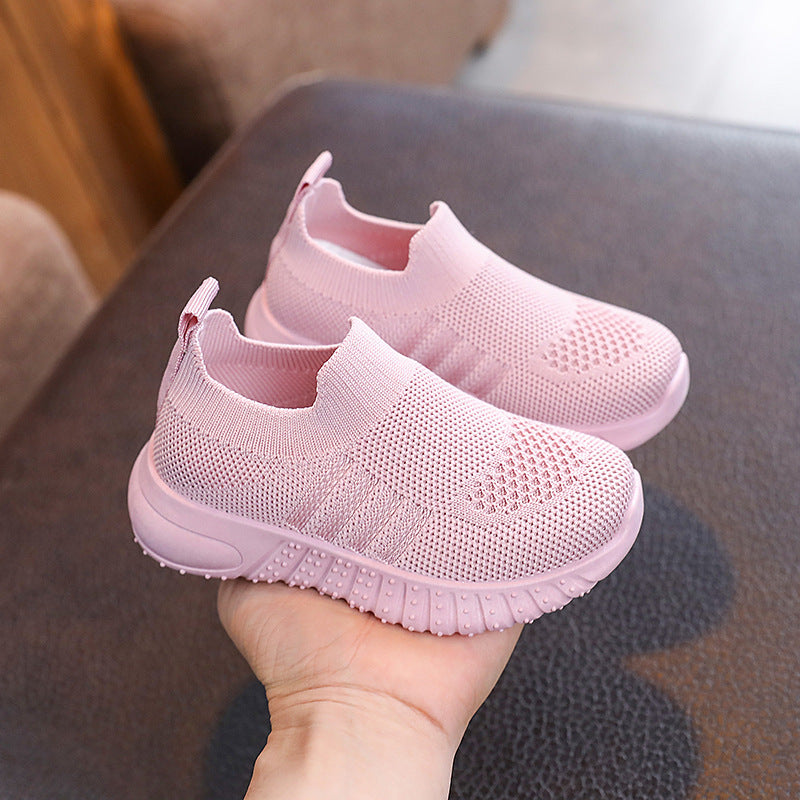 Spring and autumn light plate medium and large children's shoes, breathable student shoes, trendy casual shoes, Korean version of boys' and girls' flying weaving single shoes