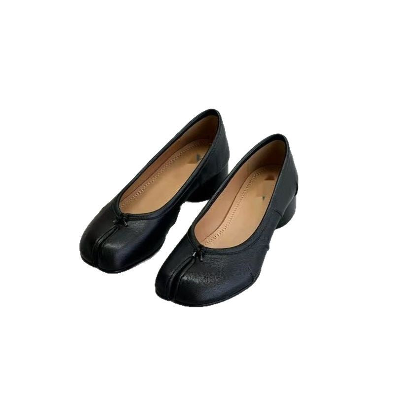 Pure original classic tabi new pleated tabi shoes female leather shallow mouth mid-heel pig's trotter ballet soft leather shoes