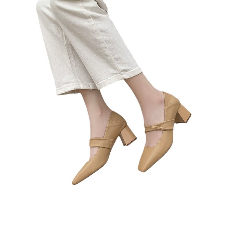 【Wang Xiaopoison】In the Mood for Love, Square Toe, Mary Jane Women's Shoes, High Heels, Block Heels, Small Leather Shoes, One Strap Single Shoes
