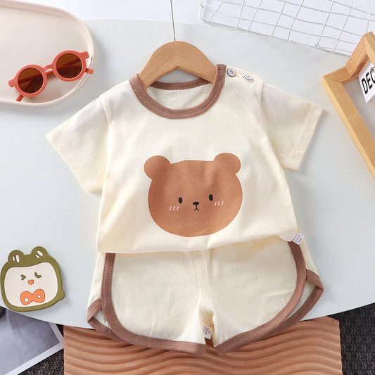 Children's short-sleeved set baby summer T-shirt two-piece set of pure cotton sports and casual clothes for children and children