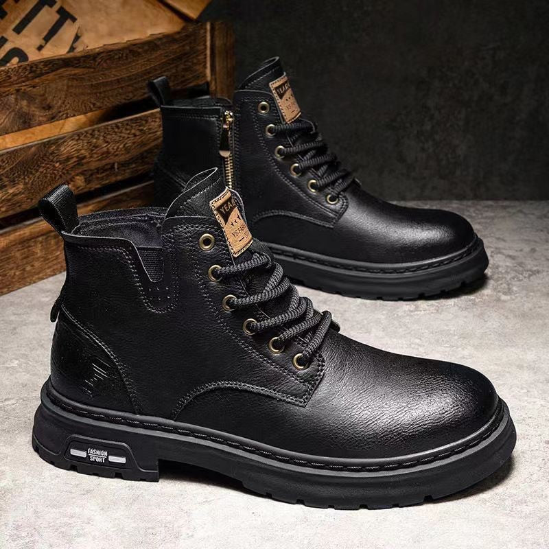 Martin Men's Boots, Cargo Boots, Spring High-top, Breathable Casual Shoes, Leather Shoes, British Fashion, Versatile Retro Men's Boots