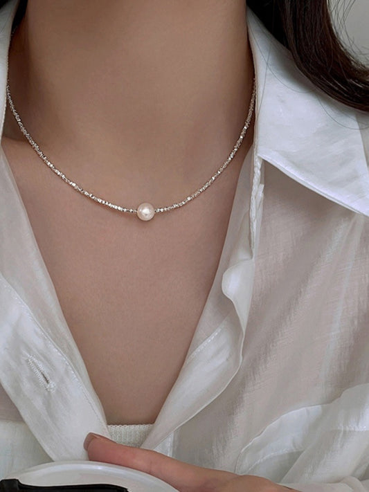S925 sterling silver broken silver necklace pearl 2024 new clavicle chain broken silver a few taels of light luxury niche necklace