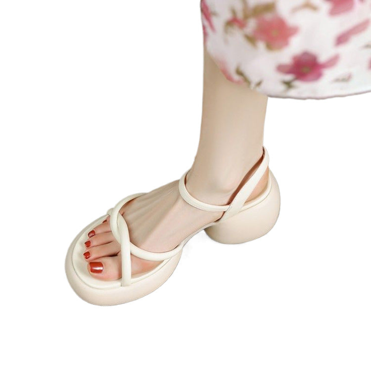 Open Toe Platform Muffin Fairy Sandals Women's Moccasins 2024 New Summer High Heels Thick Heels Platform Roman Shoes