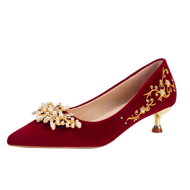 High Heels 2024 New Shoes Red Xiuhe Wedding Shoes Wedding Dress Pearl Embroidered Shoes Two Wear Wedding Women's Shoes Jinjin