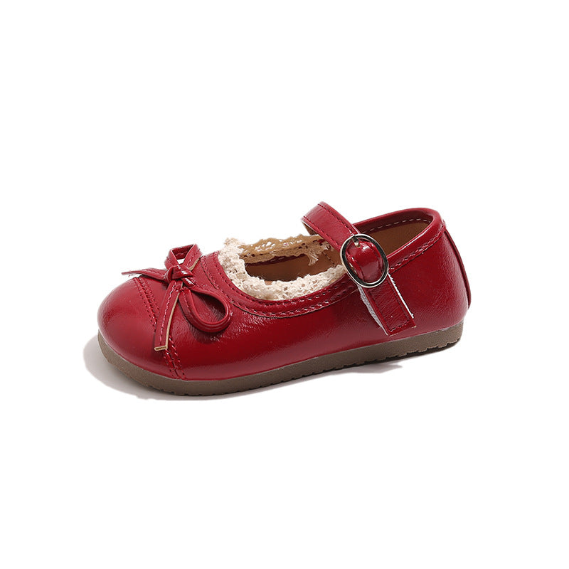 Lace-edged leather shoes 2026 spring-and-autumn new Korean version of girls' bow princess shoes soft-soled Mary Jane single shoes
