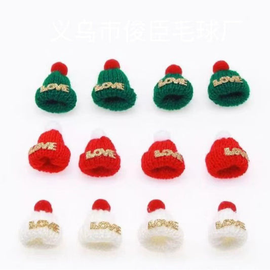 Cross-border mini woolen Santa hat scarf decoration doll pendant hand-knitted red and white Santa hat accessories in stock