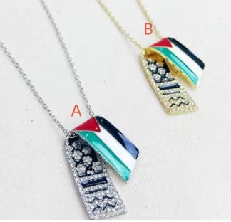 Cross-border hot selling stainless steel chain scarves drip glue men's necklaces European and American popular Middle Eastern jewelry national flag jewelry
