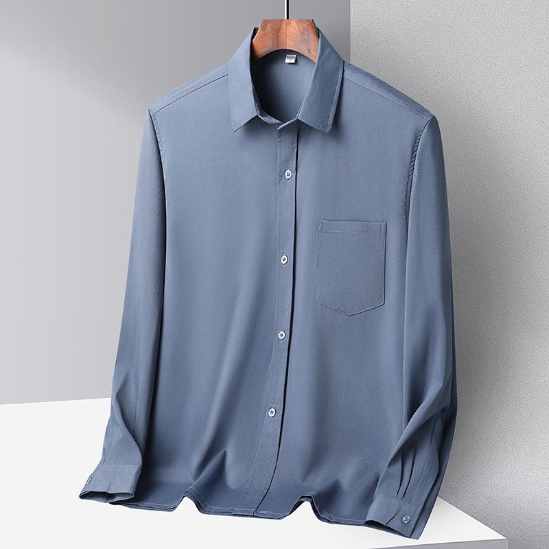 Middle-aged and elderly men's shirts, ice silk casual long-sleeved shirts, thin dads, summer clothes, loose solid color grandpa clothes