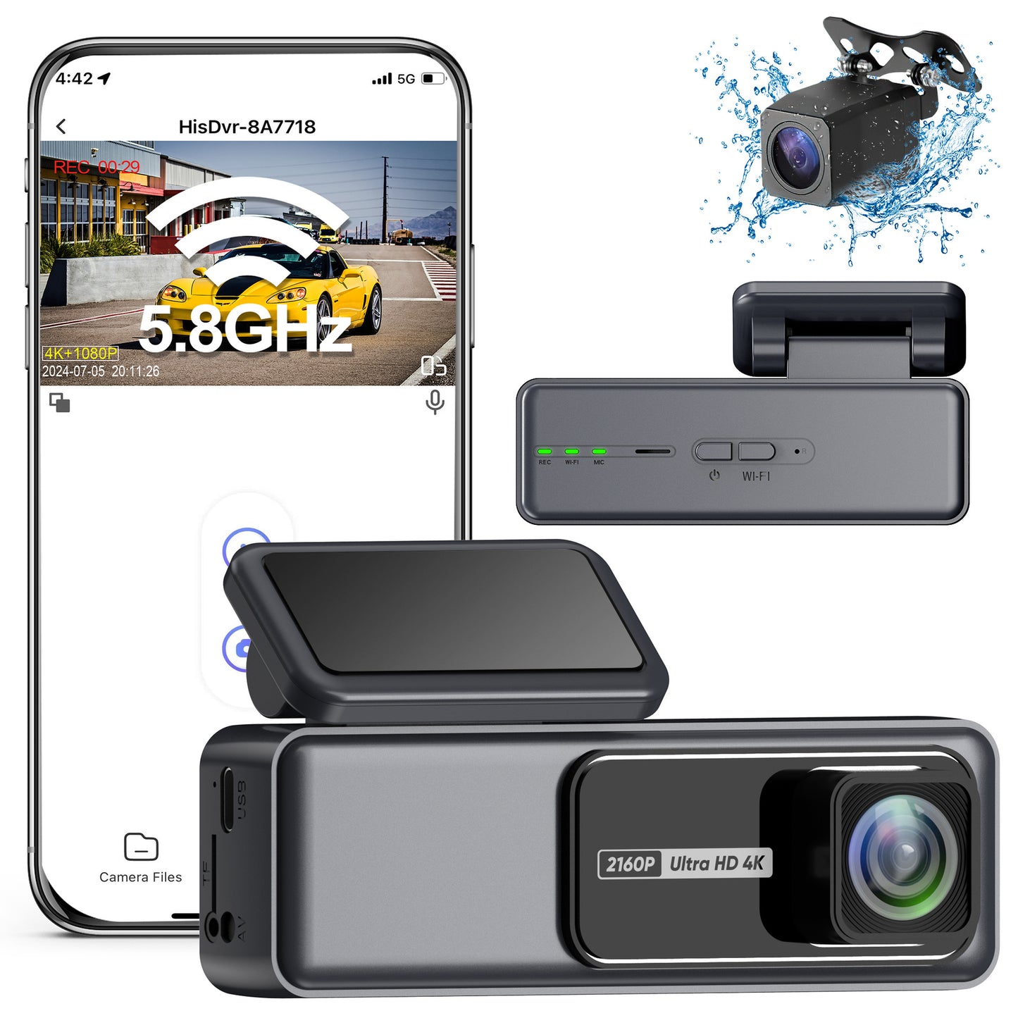 V60 4K+1080P dash cam can be molded Standard WiFi car camera HD dual camera