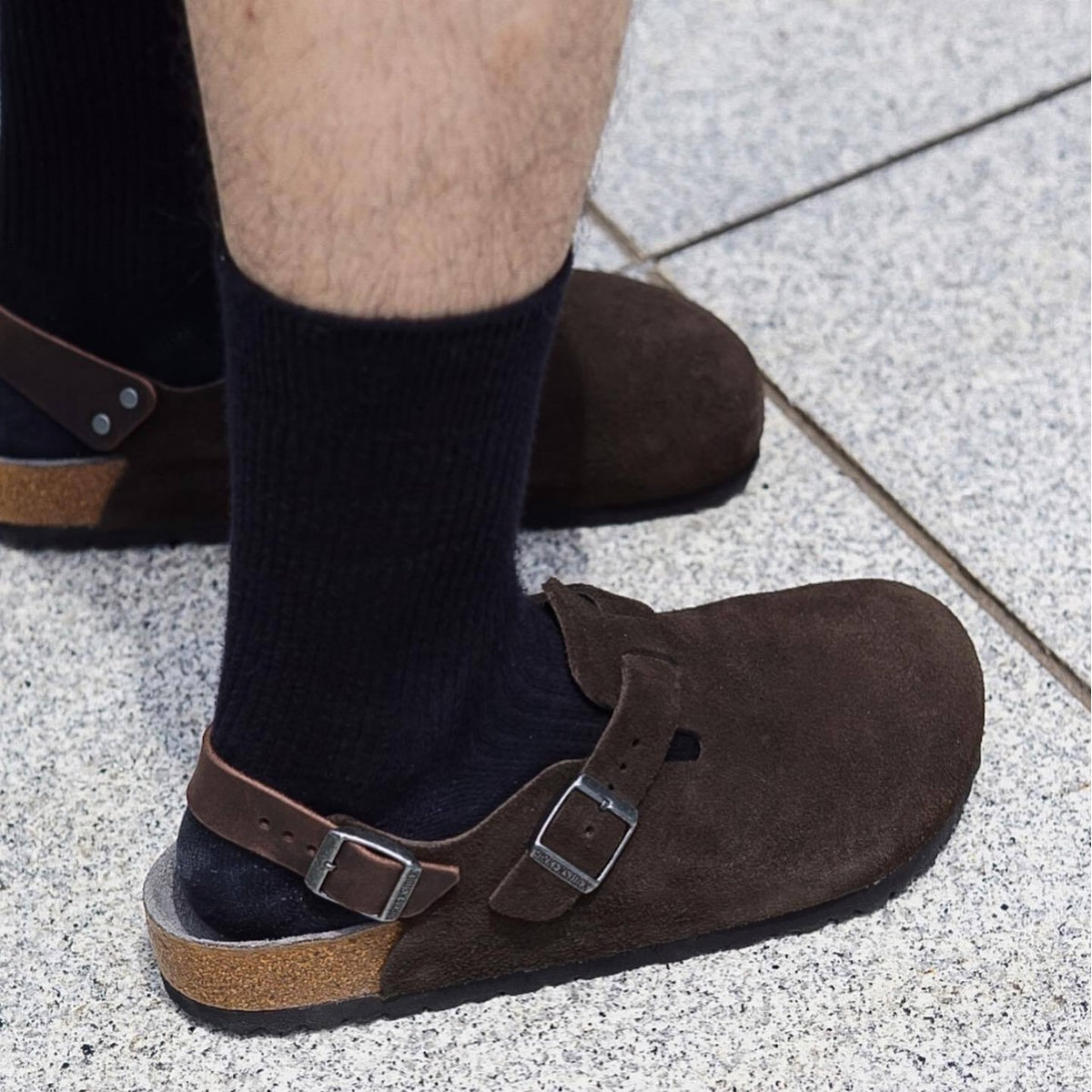 [Spot] vintage brown heel with Birkenstock shoes women's two wear leather toe single shoes thick-soled Boken half slippers